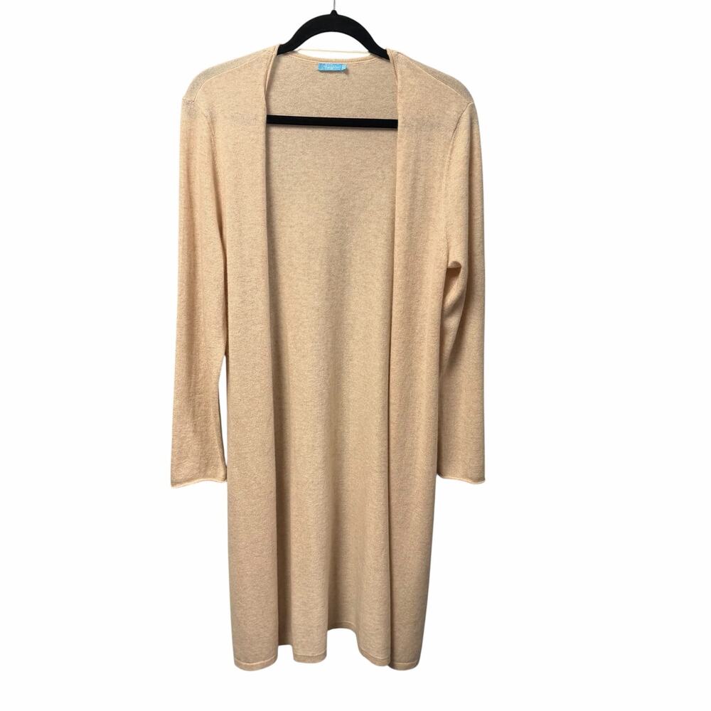J. McLaughlin Pure Cashmere Open Front Long Cardigan Cream Pink Marled Knit XL